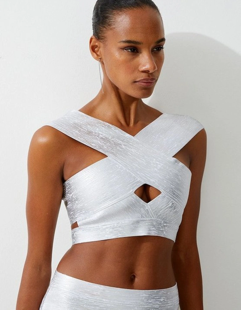 Cross Front Foiled Bandage Bikini Top