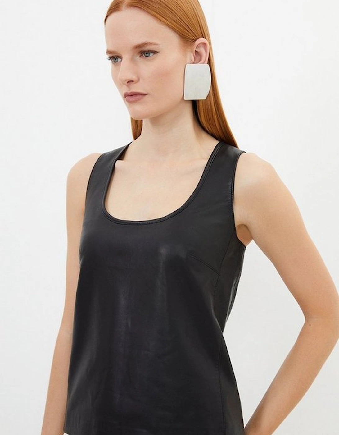 Leather Scoop Neck Tailored Top