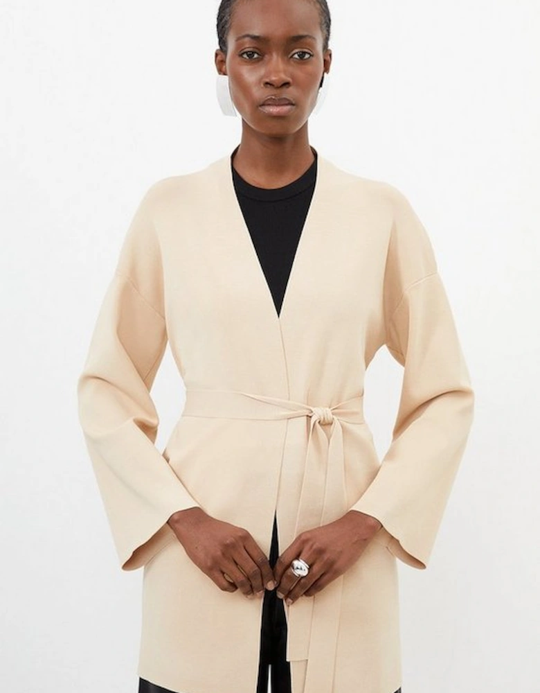 Belted Premium Drape Knit Edge To Edge Cardigan