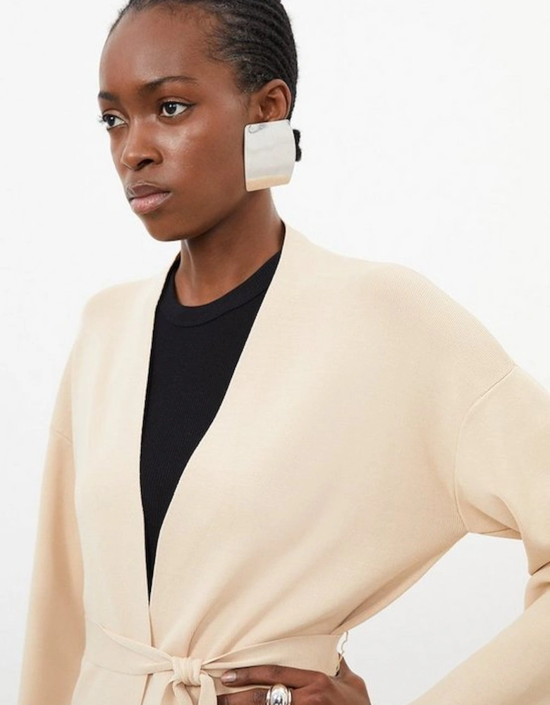 Belted Premium Drape Knit Edge To Edge Cardigan