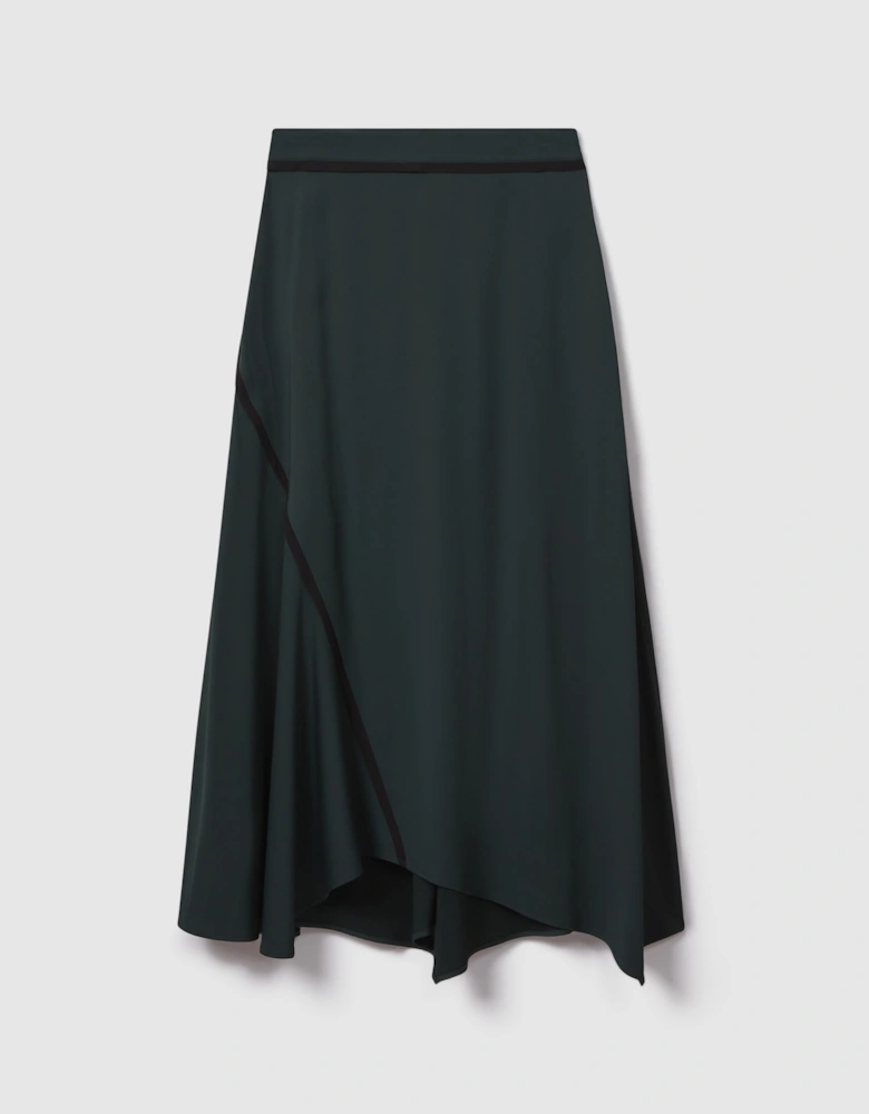 Asymmetric Contrast Trim Midi Skirt