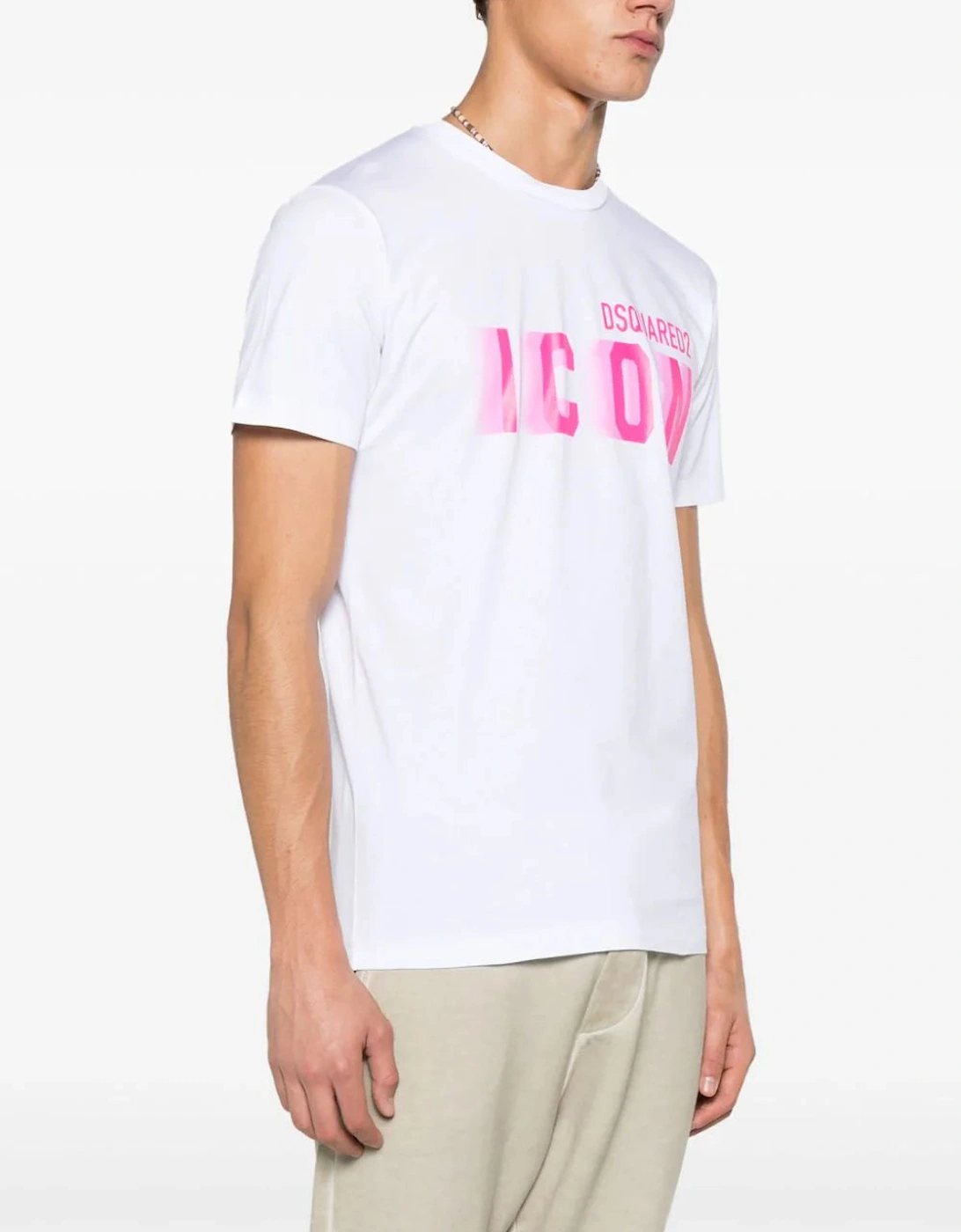 Icon Blur Cool Pink logo Cotton T-Shirt in White