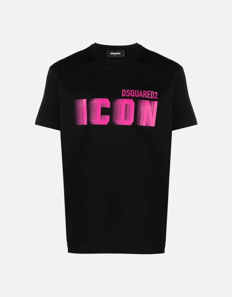 Icon Blur Cool Pink logo Cotton T-Shirt in Black