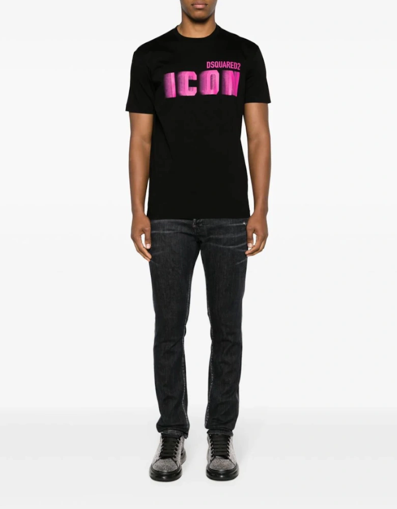 Icon Blur Cool Pink logo Cotton T-Shirt in Black
