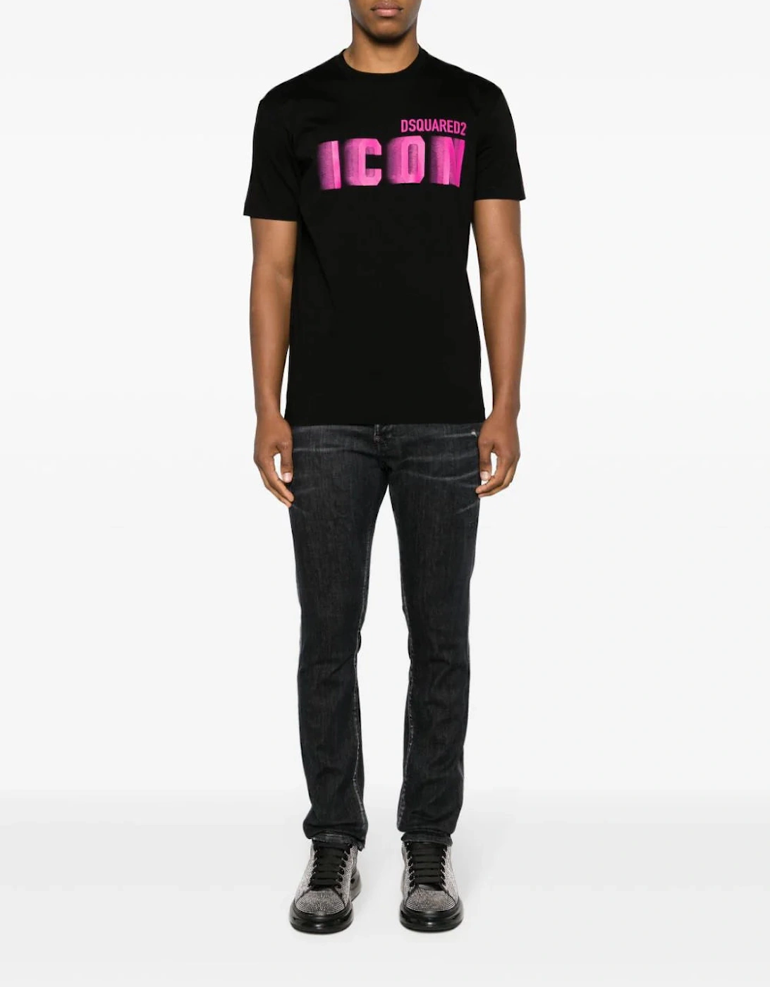 Icon Blur Cool Pink logo Cotton T-Shirt in Black