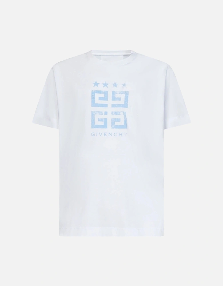 4G Stars Blue logo printed T-Shirt in White