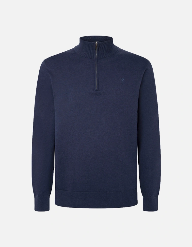 Cotton Silk Half Zip Knitwear Navy