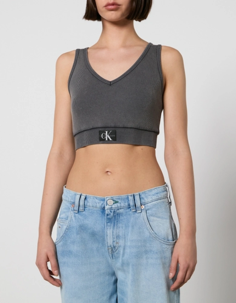 Jeans Label Washed Stretch Cotton-Jersey Crop Top