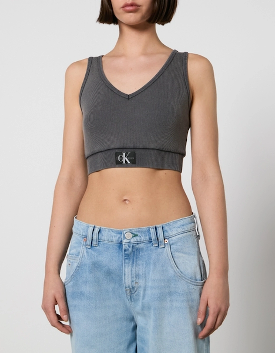 Jeans Label Washed Stretch Cotton-Jersey Crop Top, 2 of 1