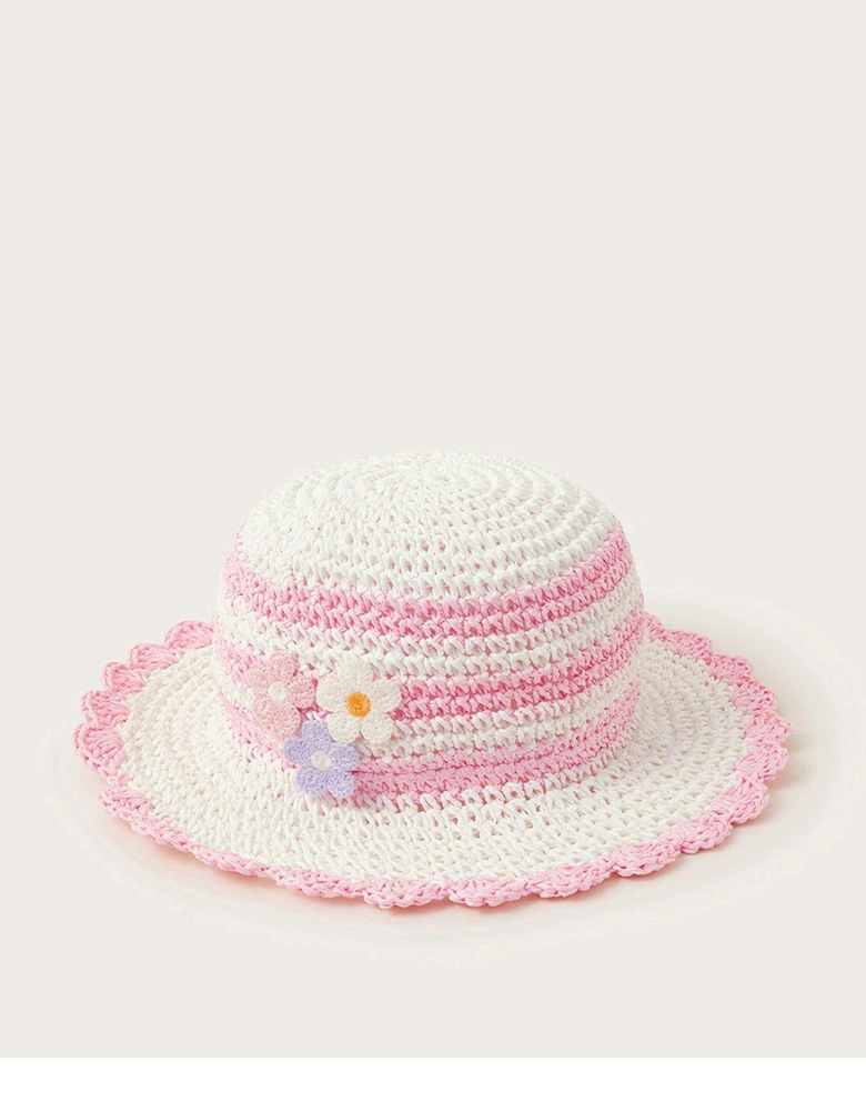 Baby Girls Crochet Flower Hat - Pink