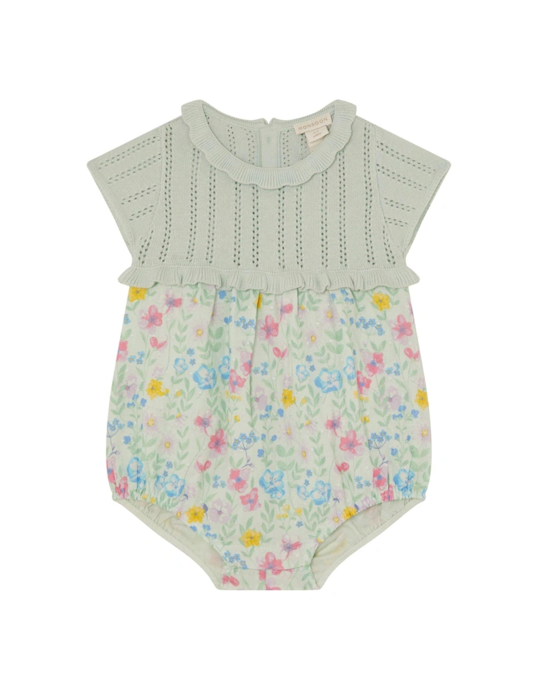 Baby Girls Knitted Floral Bodysuit - Aqua