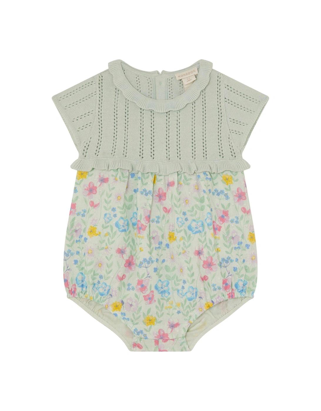 Baby Girls Knitted Floral Bodysuit - Aqua, 2 of 1