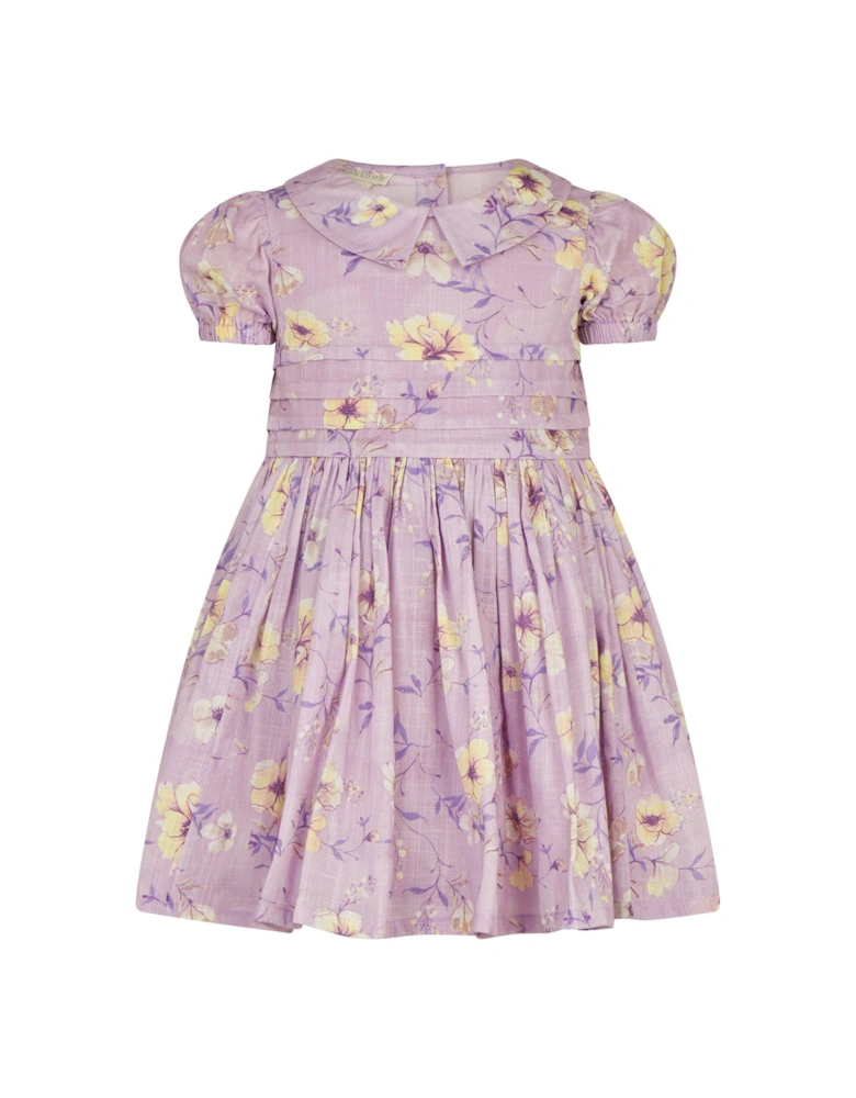 Baby Girls Pintuck Floral Dress - Lilac