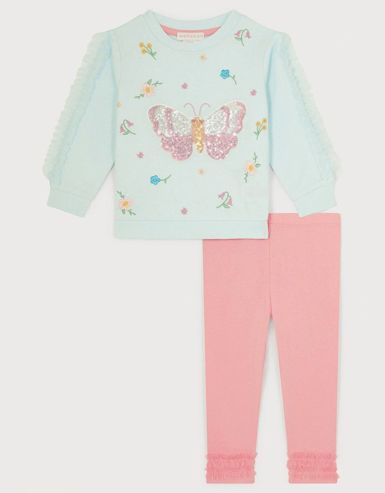 Baby Girls Butterfly Sweater And Leggings Set - Blue