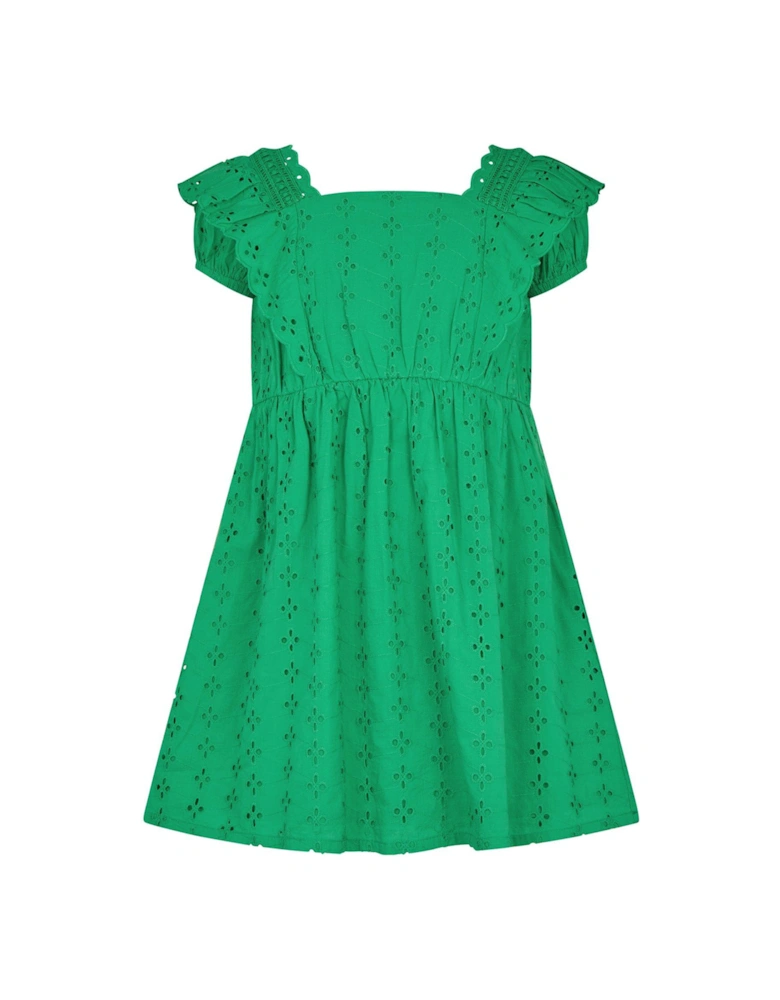 Girls Broderie Frill Dress - Green