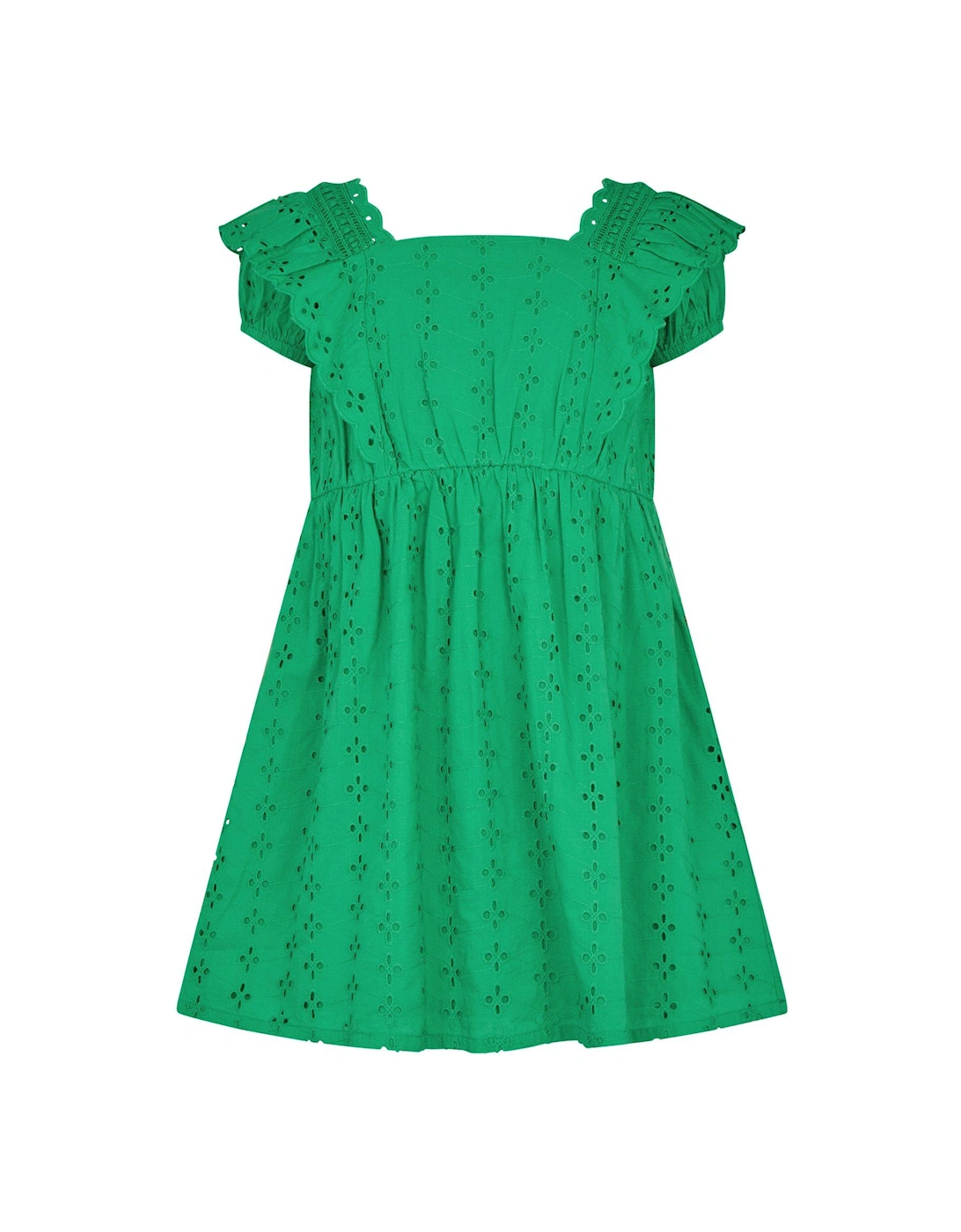 Girls Broderie Frill Dress - Green, 2 of 1