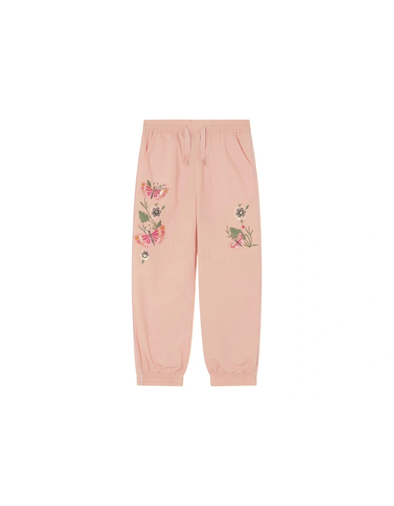 Girls Embroidered Cargo Trousers - Pale Pink