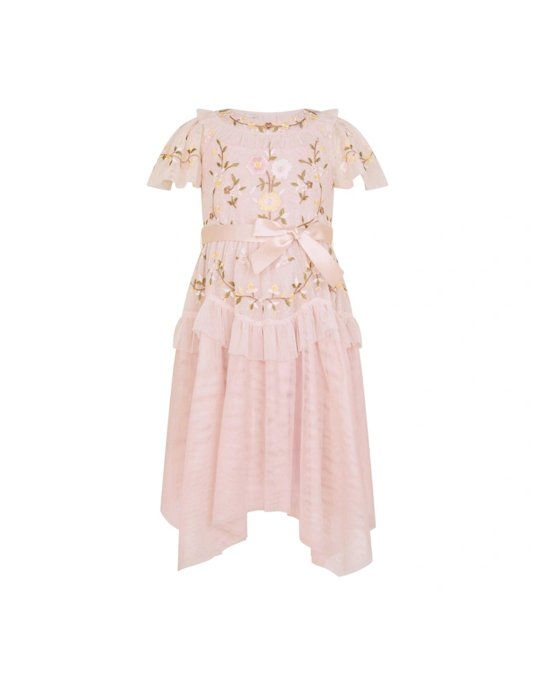 Girls Cora Embroidered Ruffle Dress - Pink