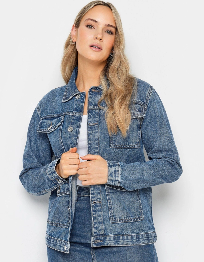 Tall Mid Blue Pocket Denim Jacket