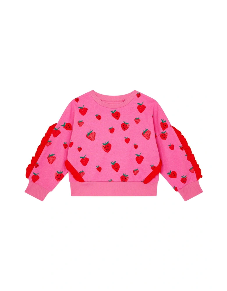 Girls Sally Strawberry Sweat Top - Pink