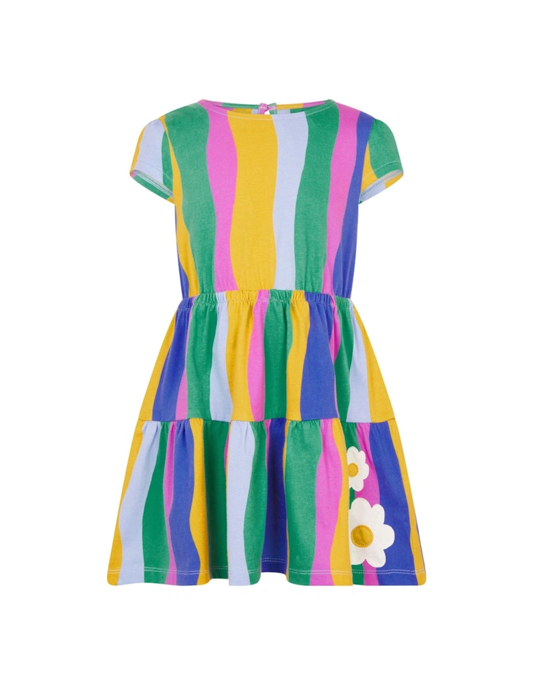 Girls Wavy Stripe Tiered Dress - Multi