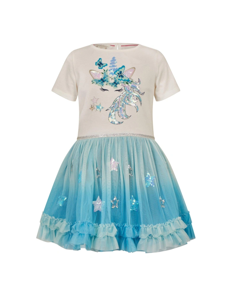 Girls Unicorn Disco Dress - Aqua