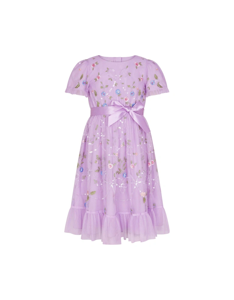 Girls Tula Tulle Floral Embroidered Dress - Lilac
