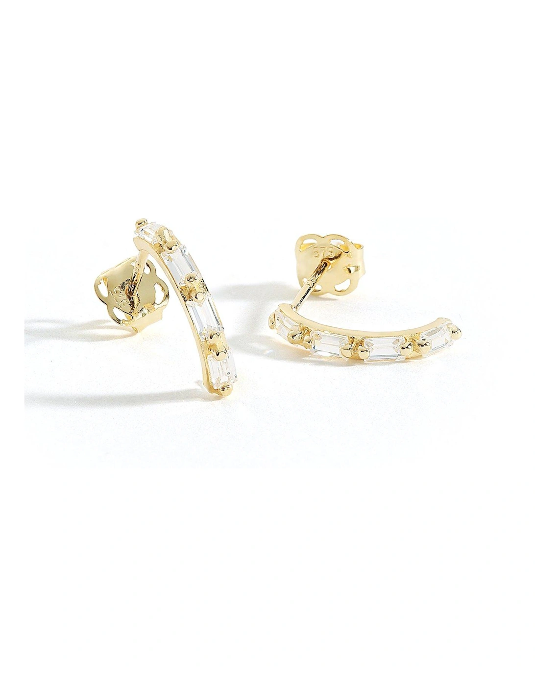9ct Yellow Solid Gold Cubic Zirconia Curve Stud Earrings, 2 of 1