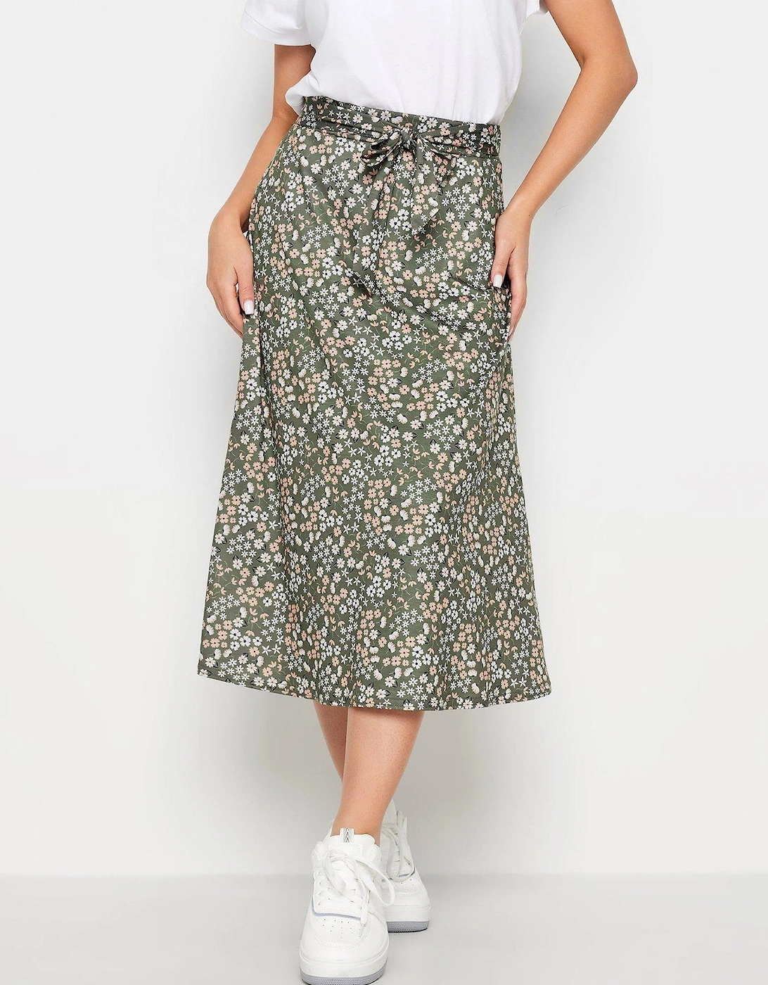 Petite Sage Ditsy Belted Midi Skirt, 2 of 1