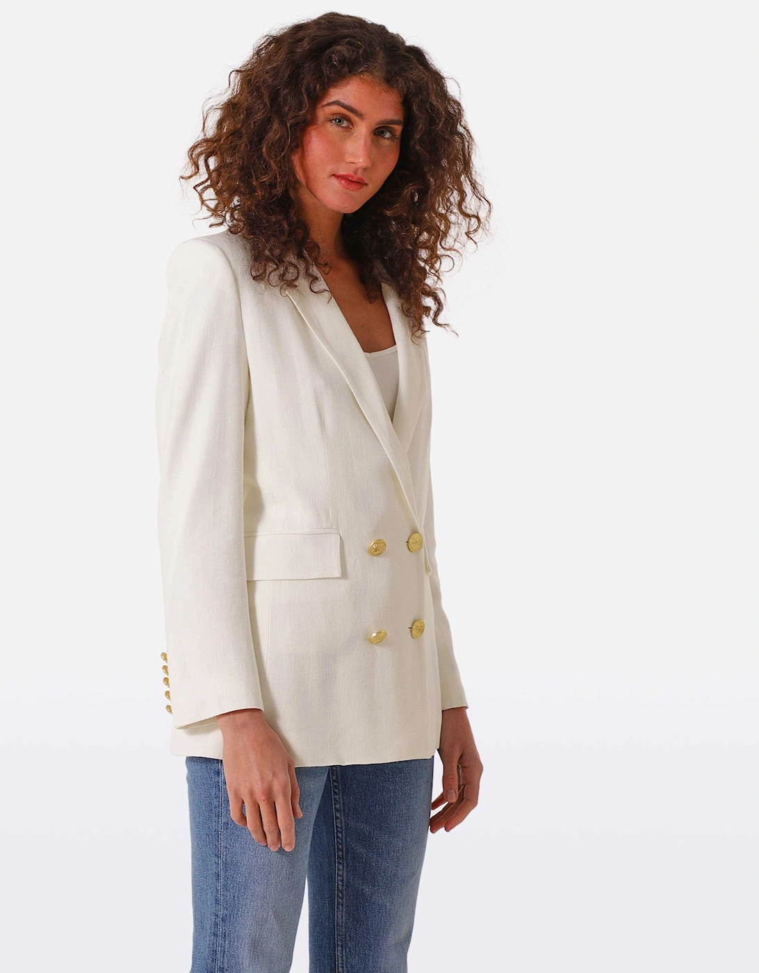 Linen Mix Double Breasted Blazer