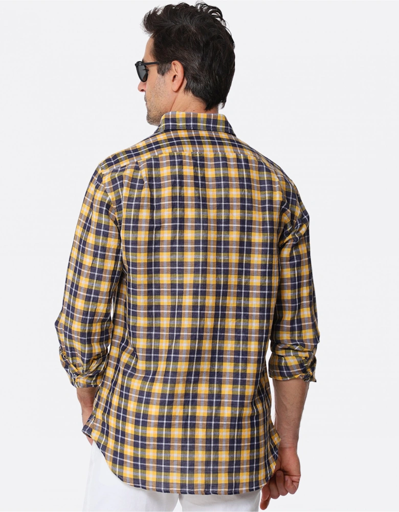 Fitted Body Linen Cotton Check Shirt