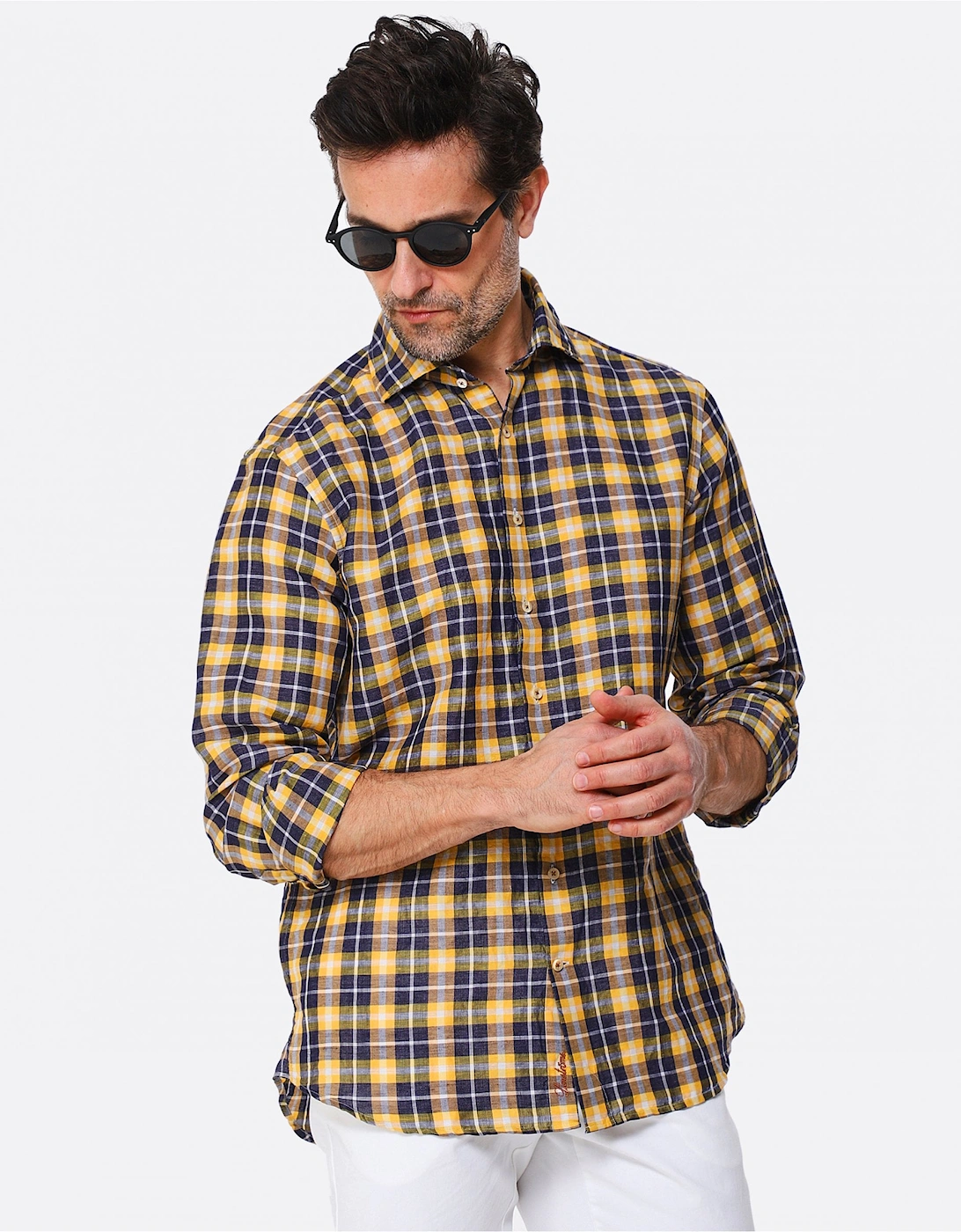 Fitted Body Linen Cotton Check Shirt