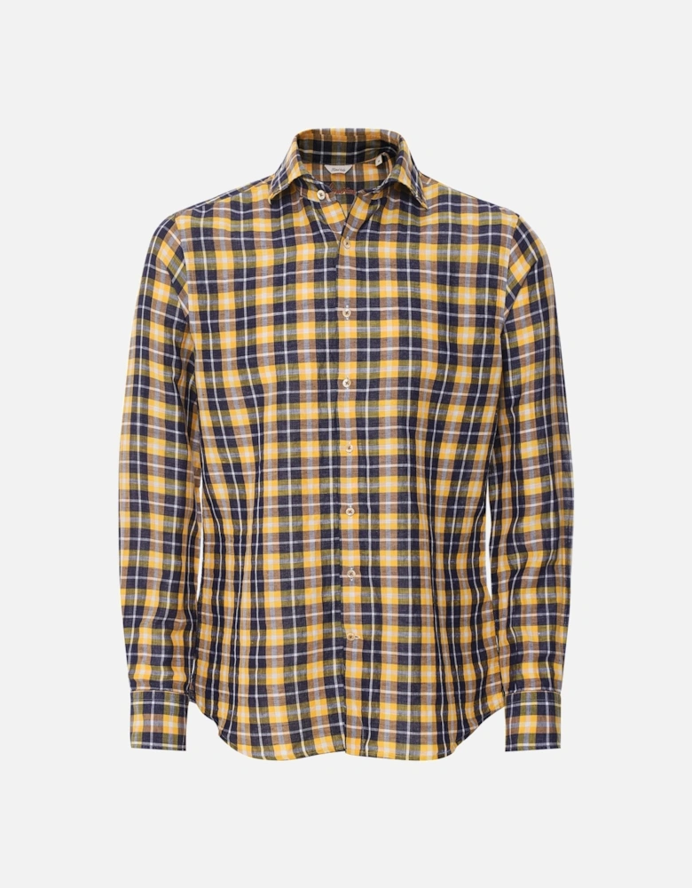 Fitted Body Linen Cotton Check Shirt