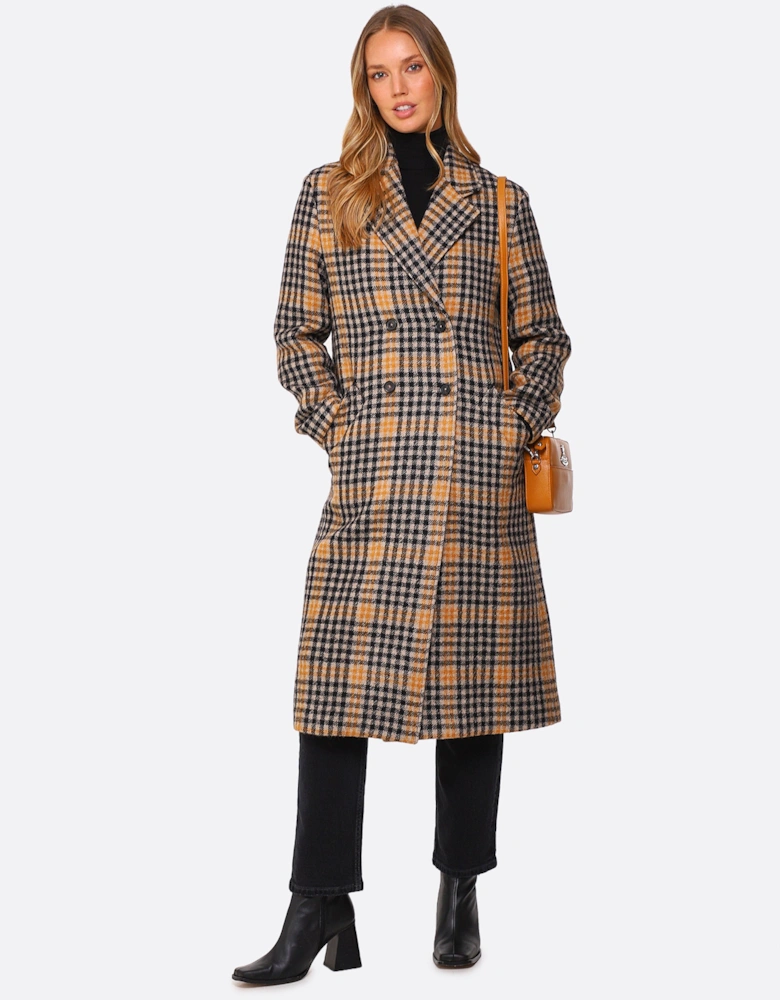 Wool Check Double Breasted Coat