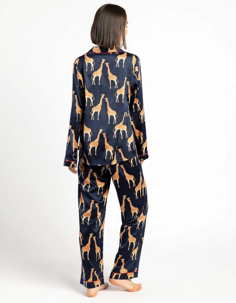 Satin Giraffe Print Long Pyjamas