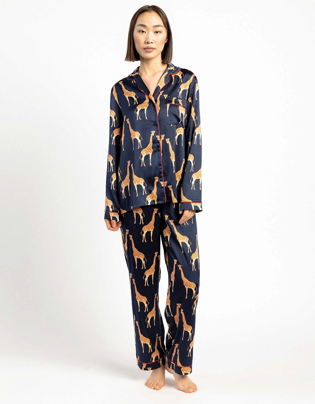 Satin Giraffe Print Long Pyjamas