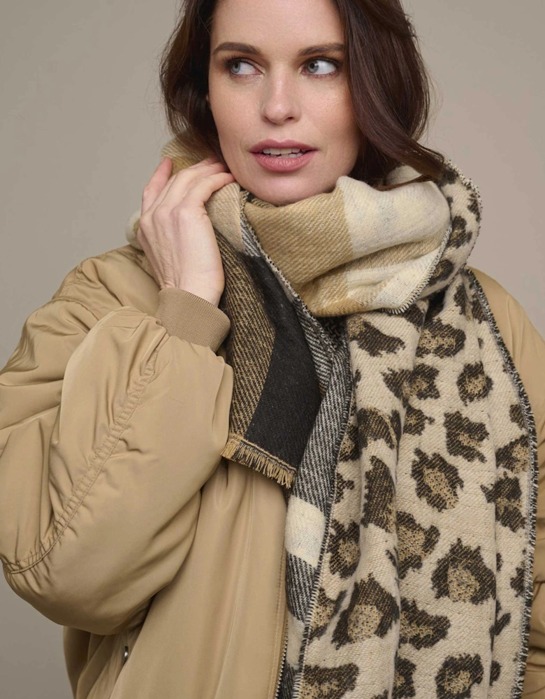 Mixtu Check & Leopard Print Scarf