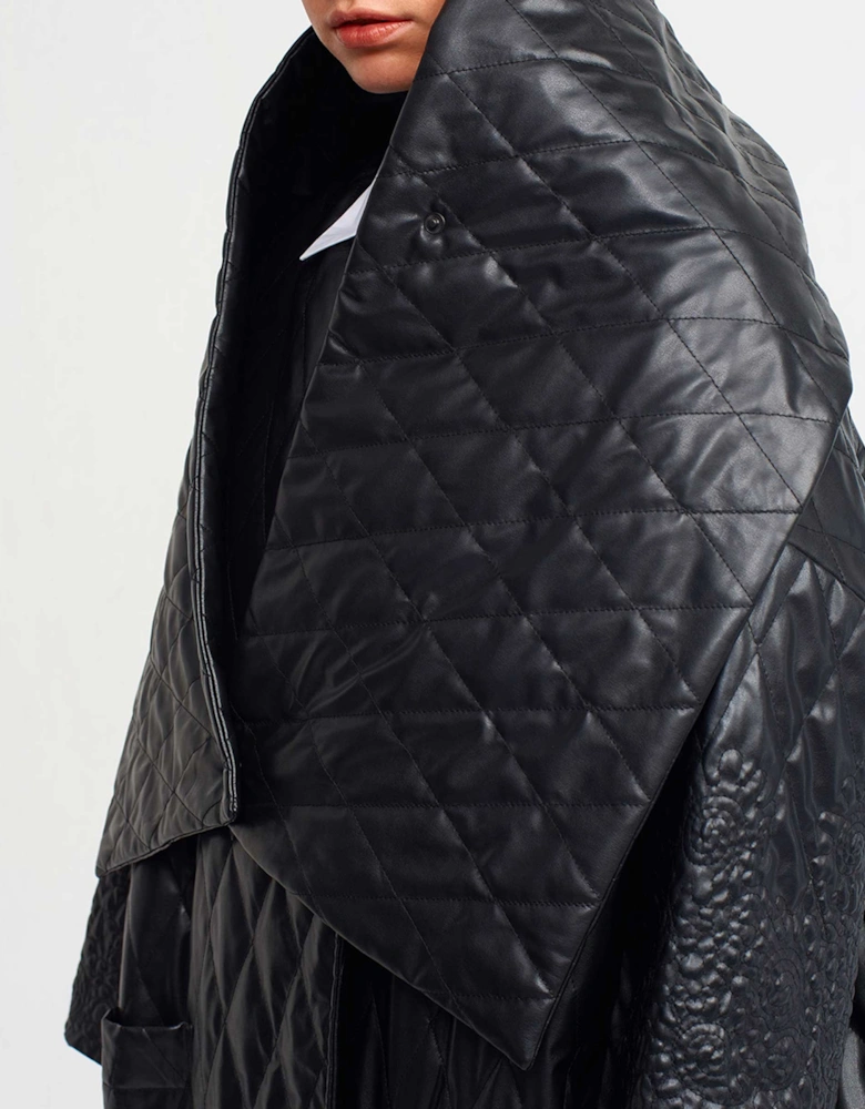 Quilted Wrap Collar Coat