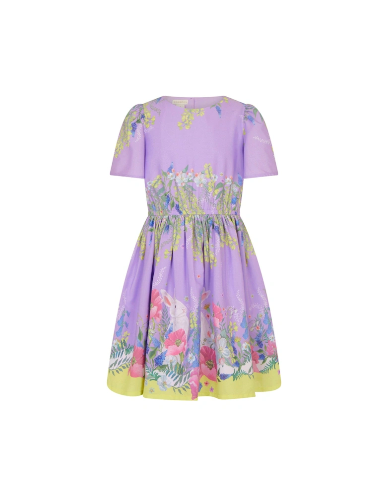 Girls Bunny Border Dress - Lilac
