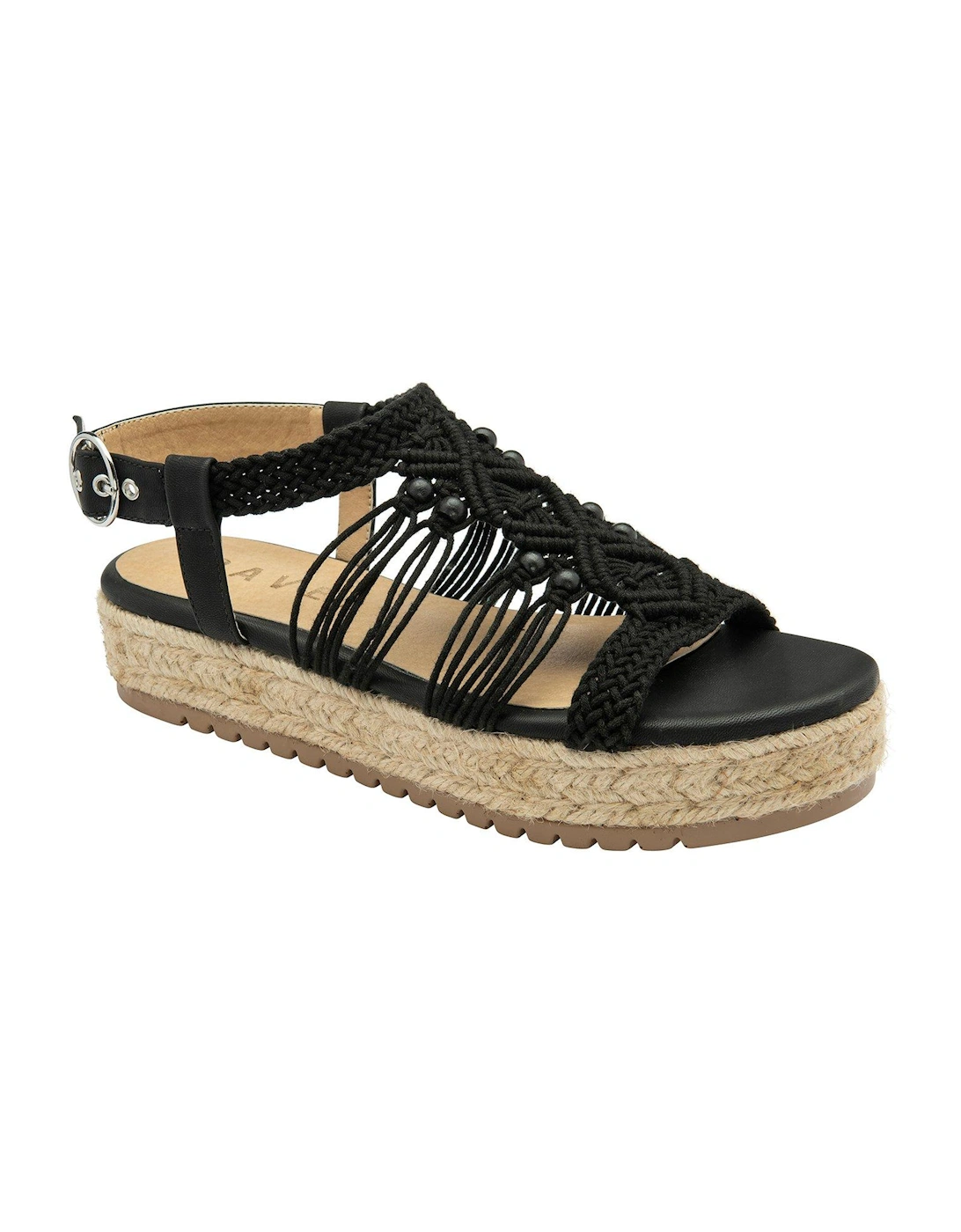 Medway Macrame Woven Espadrille Wedged Sandals - Black, 5 of 4