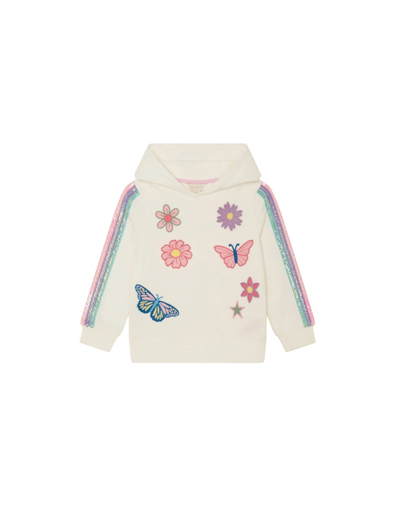 Girls Applique Badge Hoodie - Ivory