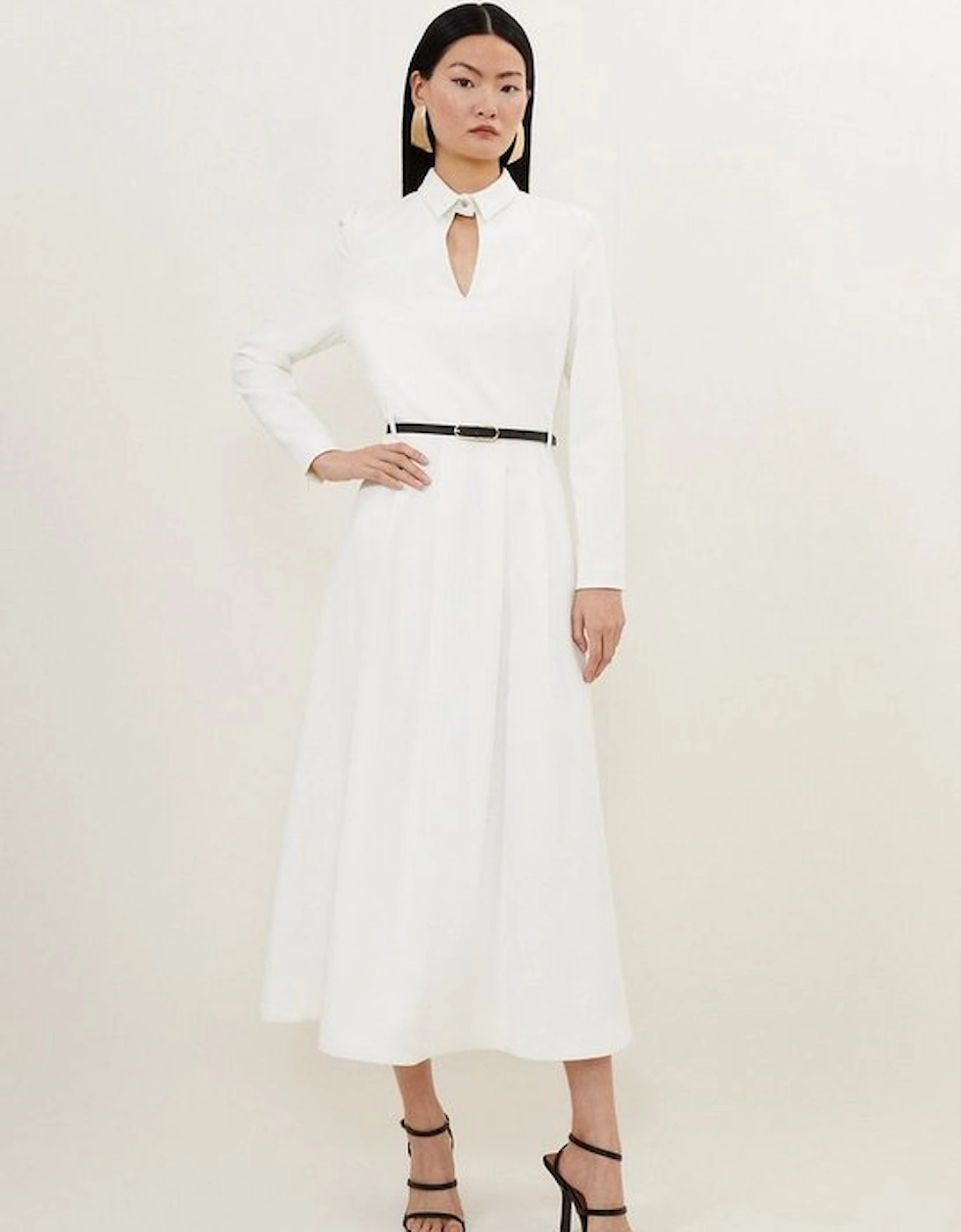 Petite Clean Tailored Pleat Detail Full Skirted Shirt Dress, 5 of 4