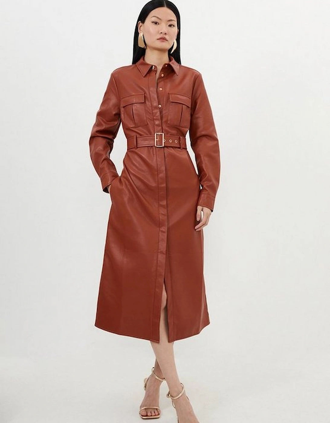 Faux Leather Belted Maxi Shirt Dress, 5 of 4