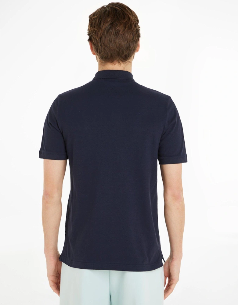 Stretch Pique Slim Button Polo Shirt - Navy