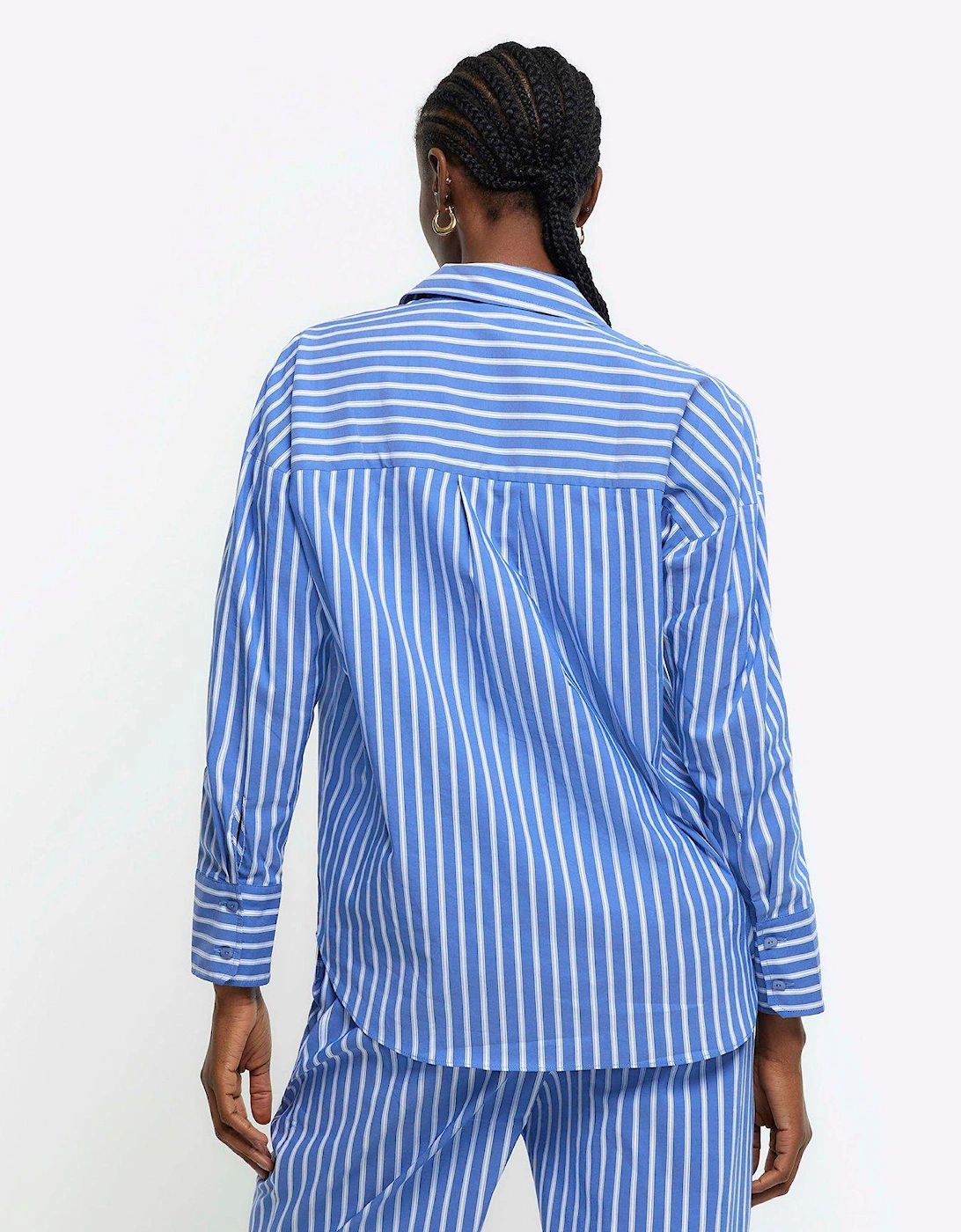 Wide Cuff Stripe Shirt - Blue