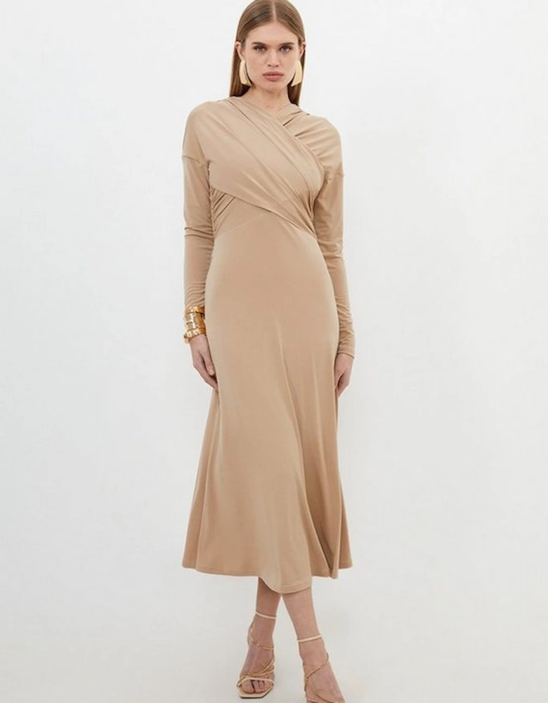 Ruched Jersey Crepe Maxi Dress