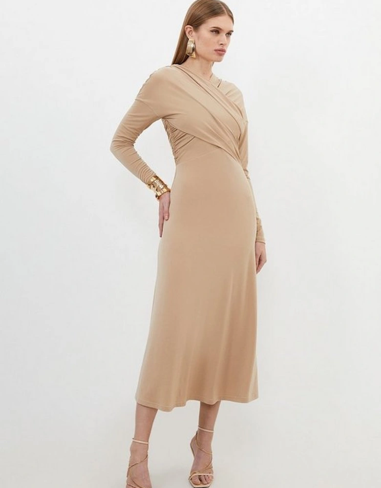 Ruched Jersey Crepe Maxi Dress