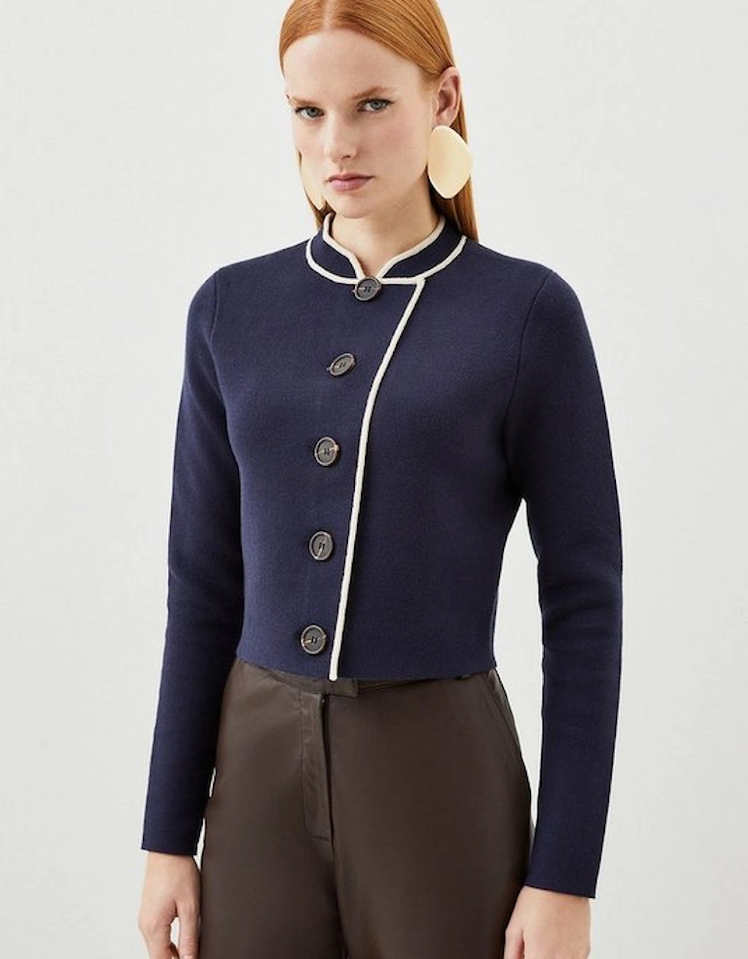 Compact Knit Wool Contrast Colour Crop Jacket, 5 of 4