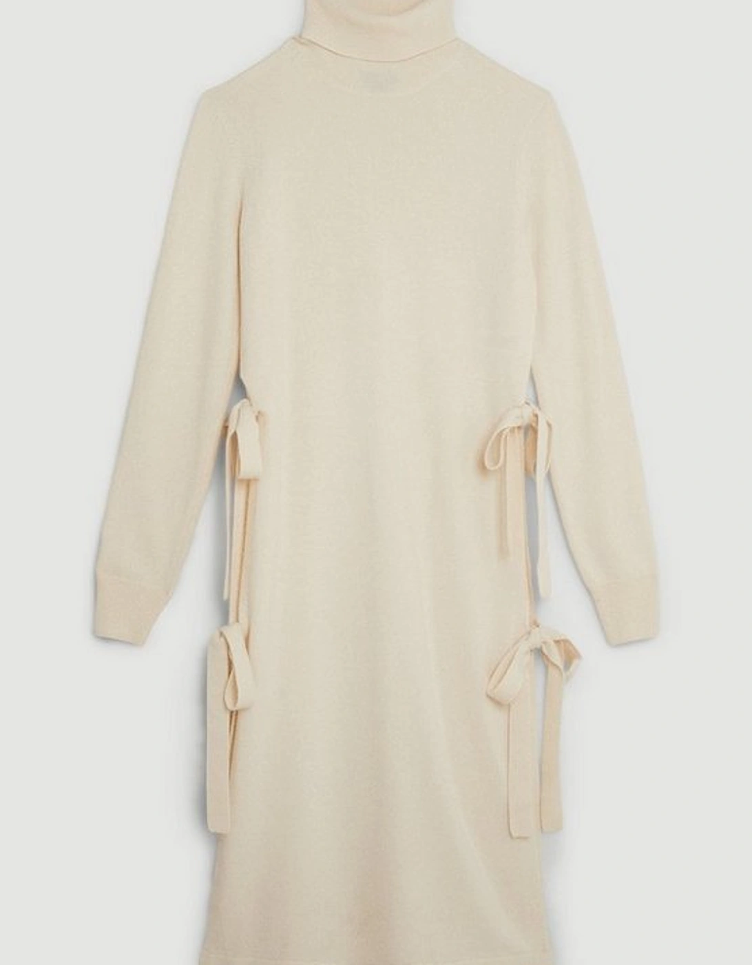 Cashmere Wool Funnel Neck Bow Detail Knit Tunic