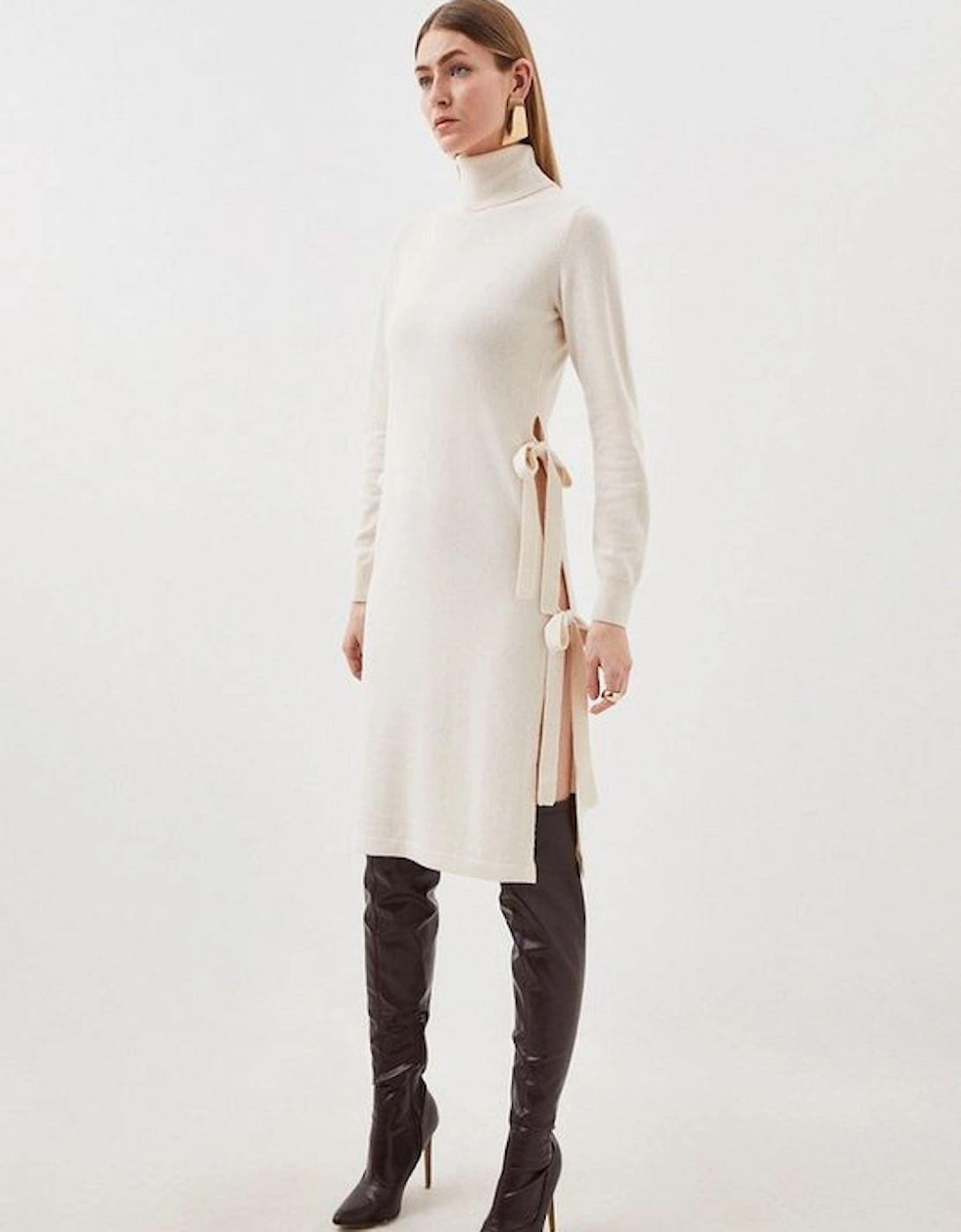 Cashmere Wool Funnel Neck Bow Detail Knit Tunic, 5 of 4